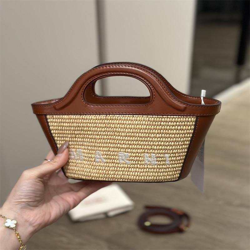 MARNI(マルニ) ブラウン レザーとラフィアエフェクト