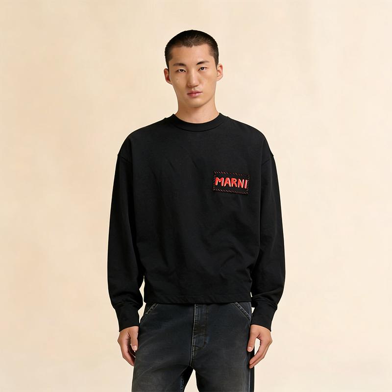 MARNI（マルニ） ブラック 長袖Tシャツ メンズ ロゴ刺繍 オーガニック