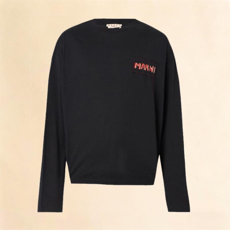 MARNI（マルニ） ブラック 長袖Tシャツ メンズ ロゴ刺繍 オーガニック