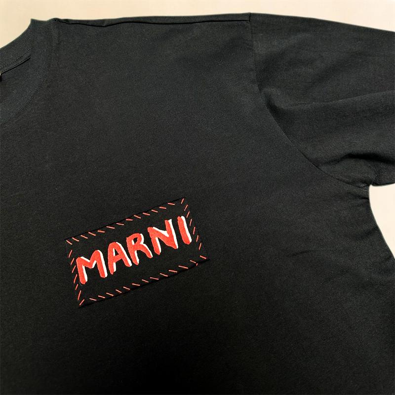 MARNI（マルニ） ブラック 長袖Tシャツ メンズ ロゴ刺繍 オーガニック