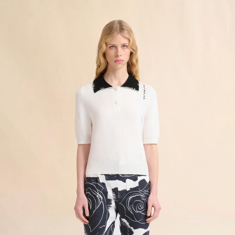 Marni マルニ 19ss シャツ生地 ポロシャツ 50 MARNI（マルニ） ホワイト コットン製 ポロシャツ マルニシンボル入り