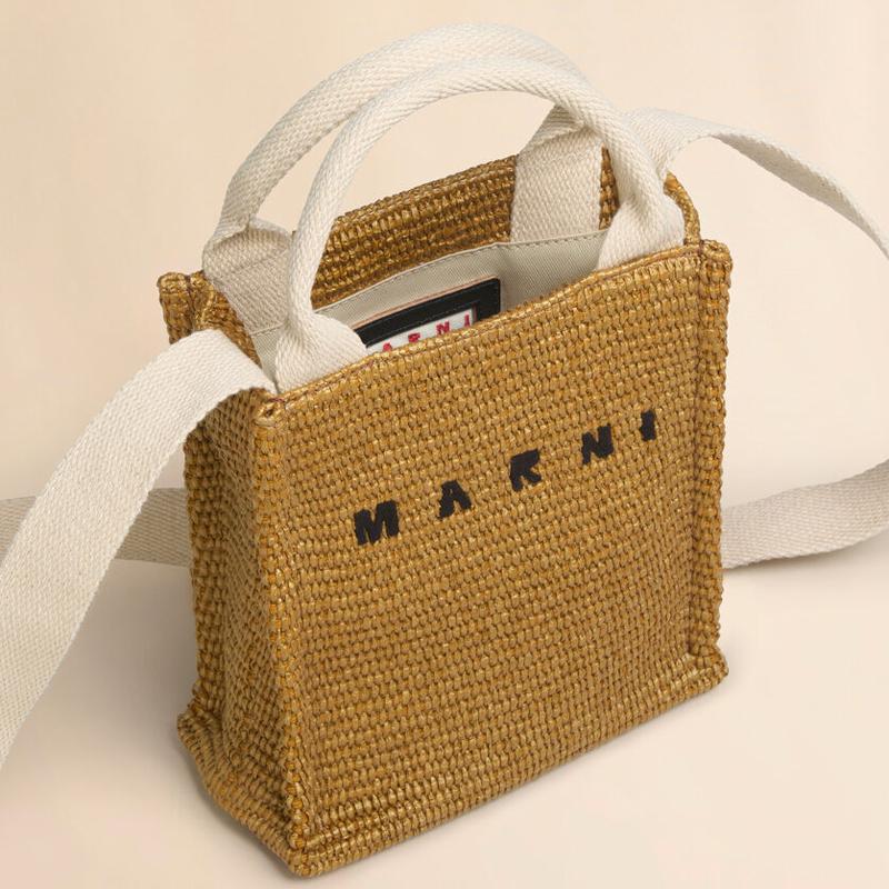 MARNI（マルニ） ブラウン ラフィアエフェクトミニトートバッグ