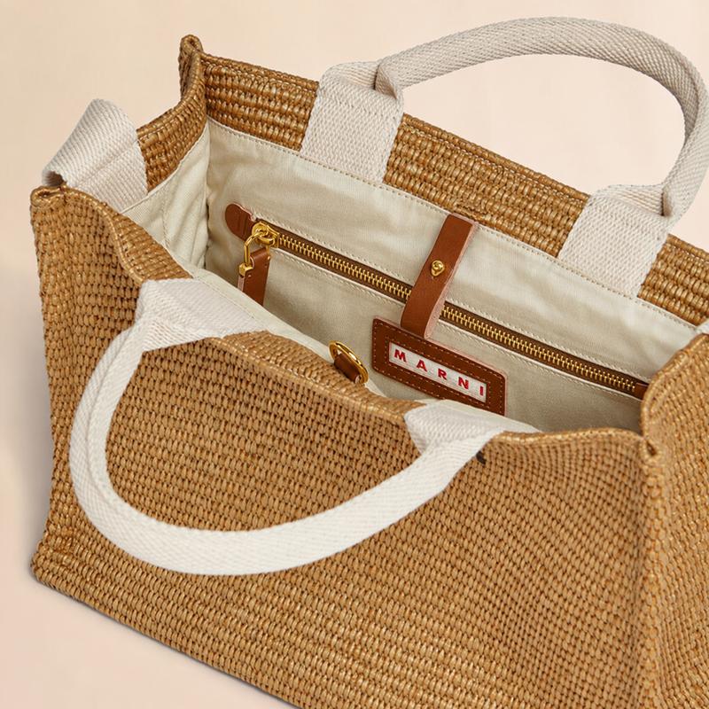ららMARNI マルニ ハンドバッグ　ロゴ　ブラウン MARNI（マルニ） ブラウン ナチュラル トートバッグスモール