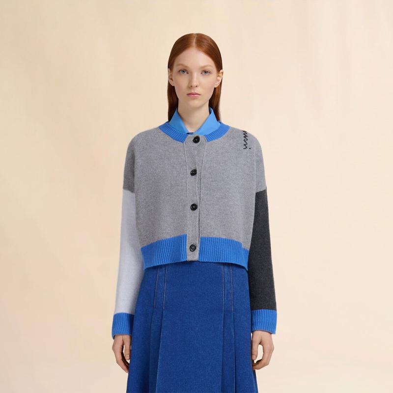 MARNI（マルニ） グレー カーディガン 丸首 カラーブロックの