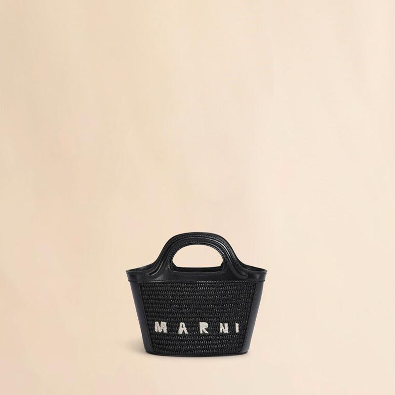 MARNI（マルニ） ブラック レザー ラフィアエフェクト ファブリック製