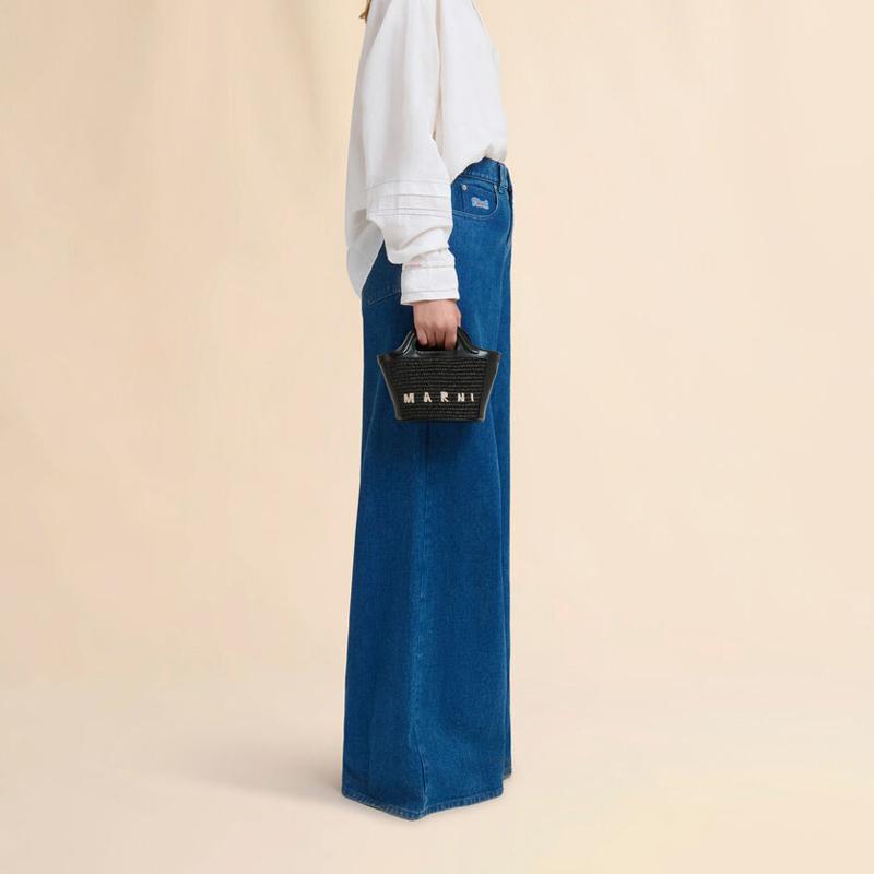 MARNI（マルニ） ブラック レザー ラフィアエフェクト ファブリック製