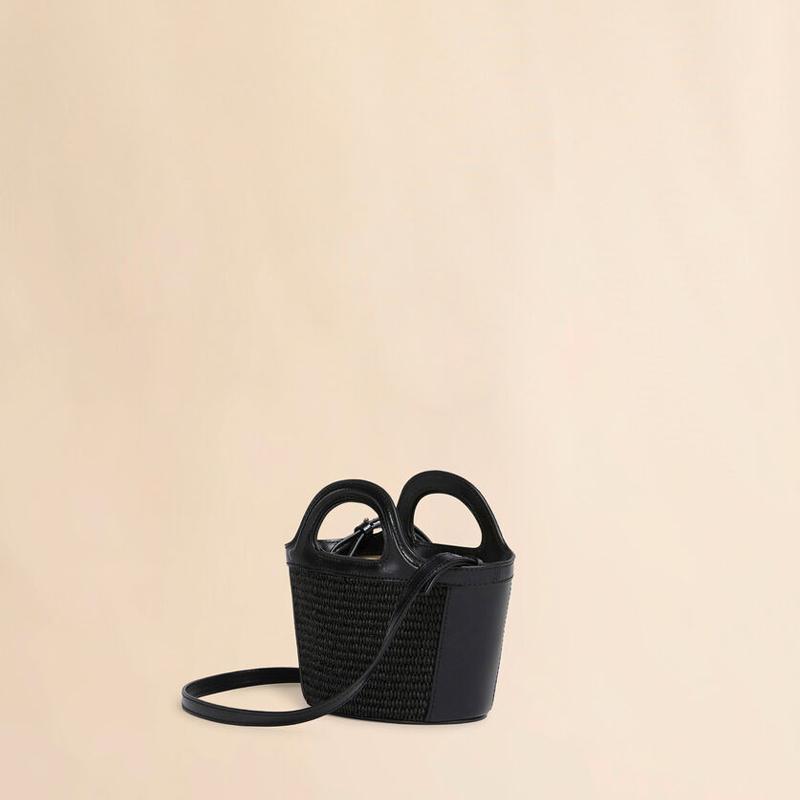 MARNI（マルニ） ブラック レザー ラフィアエフェクト ファブリック製
