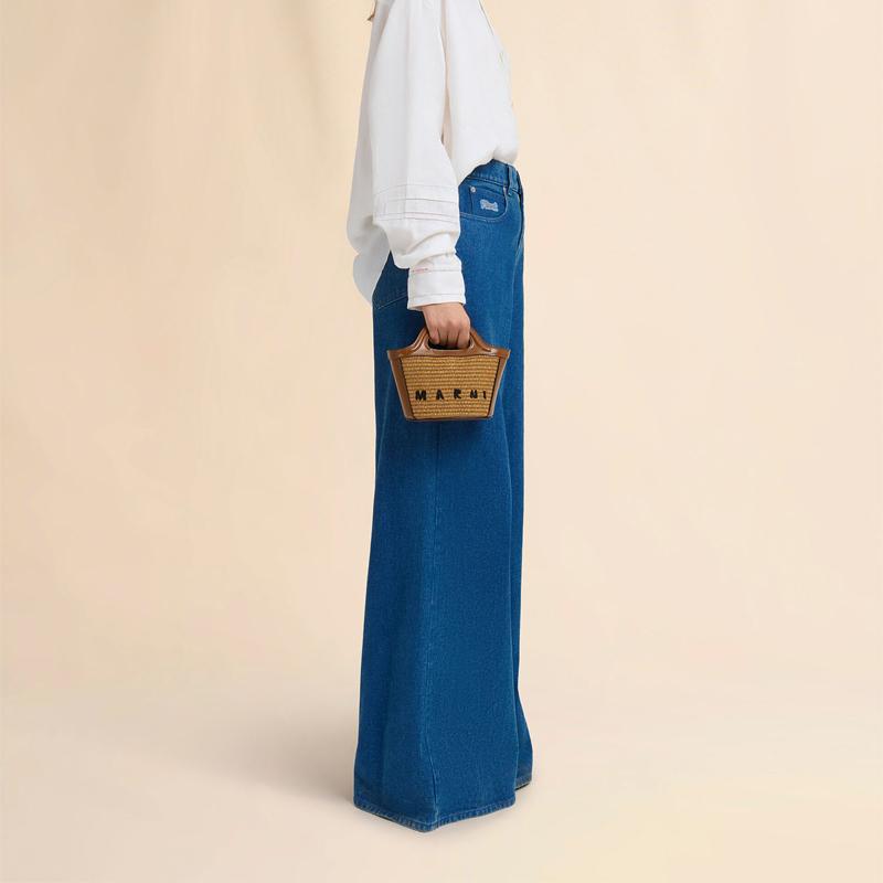 MARNI（マルニ） ブラウン レザー ラフィアエフェクト ファブリック製