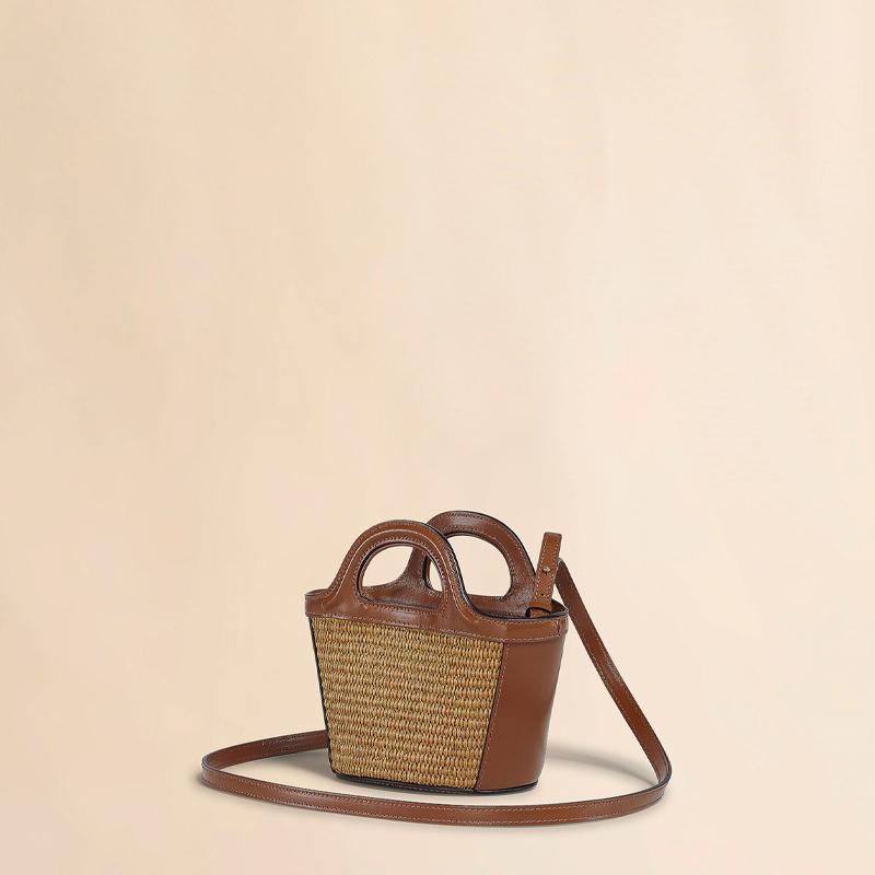 【超美品・綺麗】MARNI ブラウン TROPICALIA BAG MICRO MARNI（マルニ） ブラウン レザー ラフィアエフェクト ファブリック製