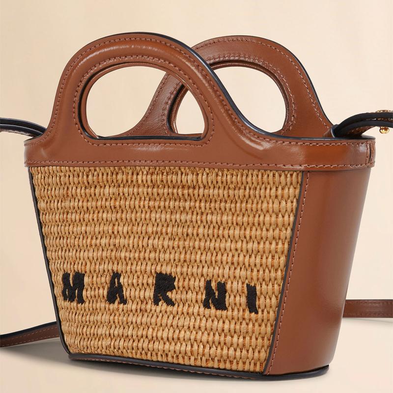 MARNI（マルニ） ブラウン レザー ラフィアエフェクト ファブリック製