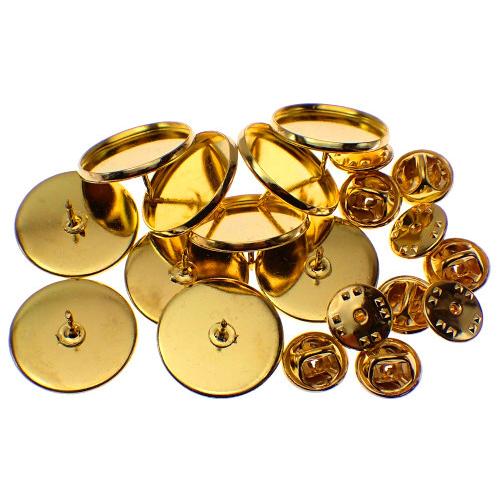 ピンバッジの針カボション用ピンズ製作10本組キャッチ留金付20mm金色