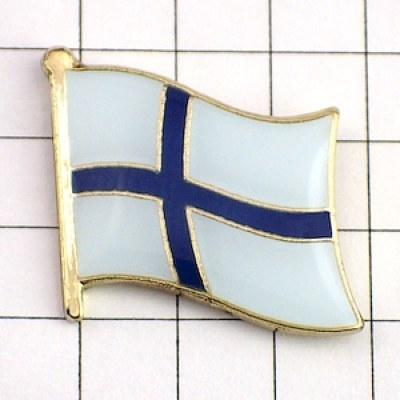 ピンバッジ◆フィンランド 国旗デラックス薄型キャッチ付き ブルー青い十字 ピンズ FINLAND SUOMI LIPPU FLAG ピンバッチ タイタック｜pinsmarche