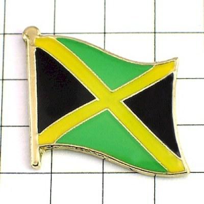 ピンバッジ◇ジャマイカ 国旗デラックス薄型キャッチ付き 黒緑黄色