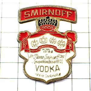 ピンバッジ・スミノフお酒ラベル型ウォッカ赤い文字◇フランス限定