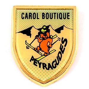 ピンバッジ・雪山の紋章スキーを楽しむ熊◇フランス限定ピンズ◇レアな