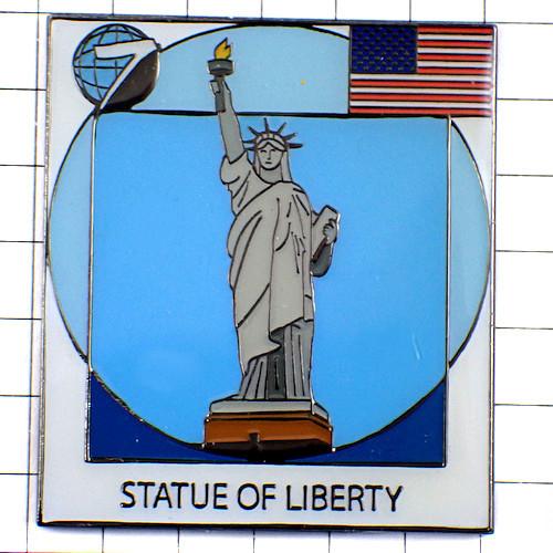 ピンバッジ・自由の女神像ニューヨーク州アメリカ国旗/USA新世界七