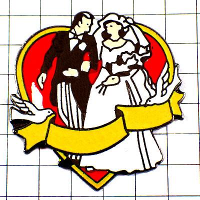 ピンバッジ・結婚する二人カップル鳩ハート型◇フランス限定ピンズ