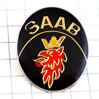 ピンバッジ・サーブ車エンブレム黒い楕円ライオン王冠◇フランス限定