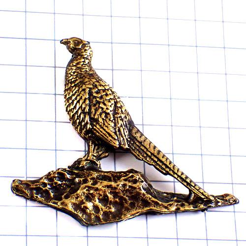 ピンバッジ・ブロンズ色の雉キジ鳥アンティーク真鍮色◇フランス限定