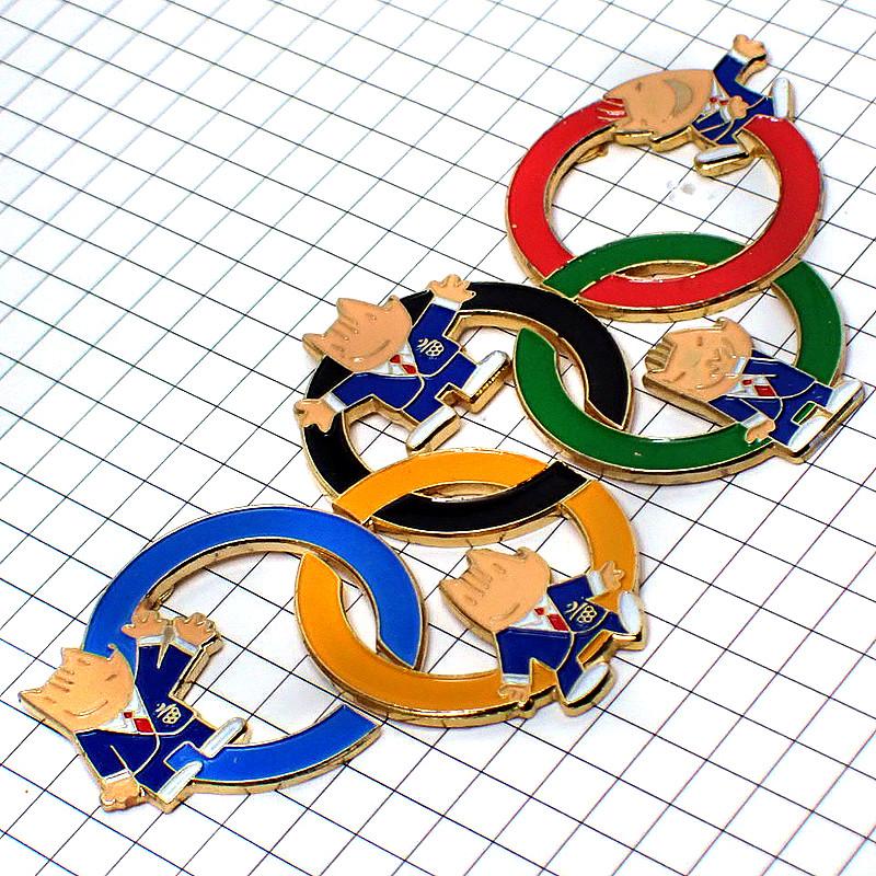 ピンバッジ・5個組コビー犬バルセロナ五輪マスコット背広スーツ姿