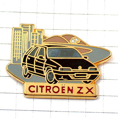 ピンバッジ・シトロエンZX黒い車と町の風景 CITROEN-ZX #BLACK