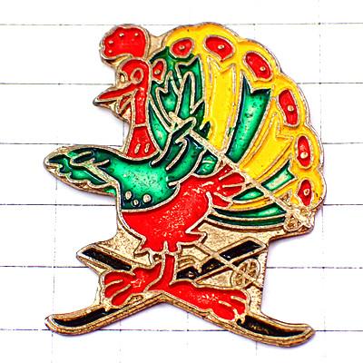 ピンバッジ・孔雀スキーするクジャク鳥◇フランス限定ピンズ◇レアな