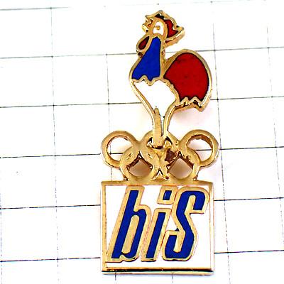ピンバッジ・ニワトリ五輪オリンピック雄鶏トリコロール青白赤 BIS