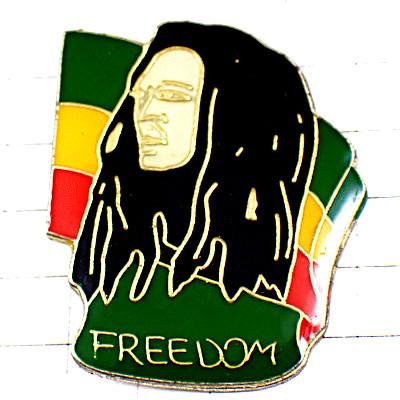 ピンバッジ・ボブマーレー歌手ジャマイカ自由レゲエ音楽 FREEDOM BOB