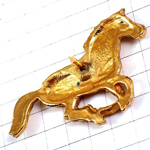 ピンバッジ・歩くウマ馬ゴールド金色ピューター製◇フランス限定ピンズ