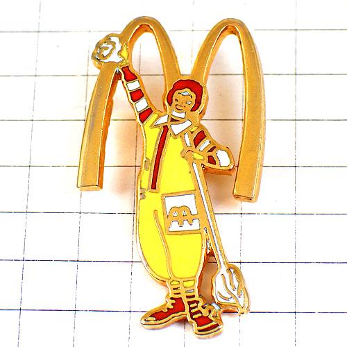 ピンバッジ・マクドナルドのドナルド掃除中Mゴールド金色 RONALD MC