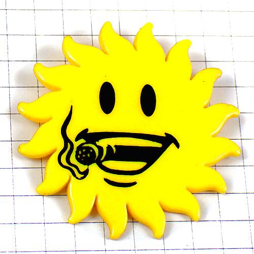 ピンバッジ・葉巻を吸う太陽ニコちゃんマーク笑顔 SMILEY◇フランス