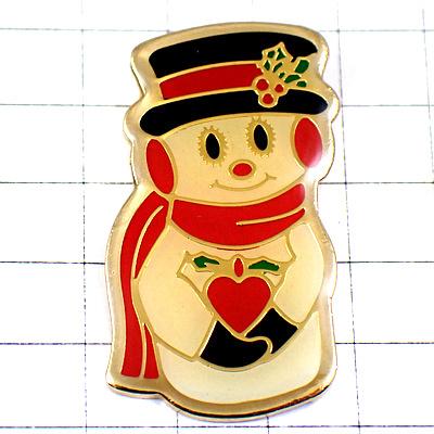 ピンバッジ・クリスマスの雪だるま真っ赤なハート SNOWMAN◇フランス