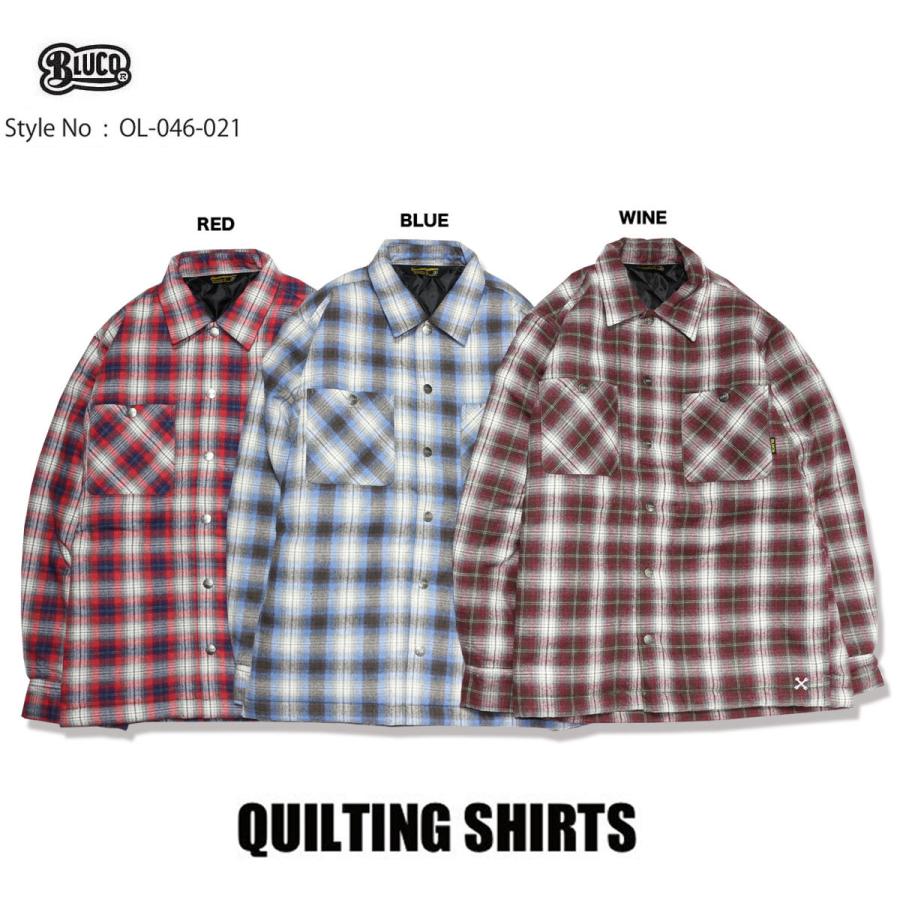 ☆セールプライス!! BLUCO(ブルコ)OL-046-021 QUILTING SHIRTS 3色(BLU・RED・WINE) BLUCO（ブルコ） ☆セールプライス!!☆OL-046-021 QUILTING SHIRTS 3色