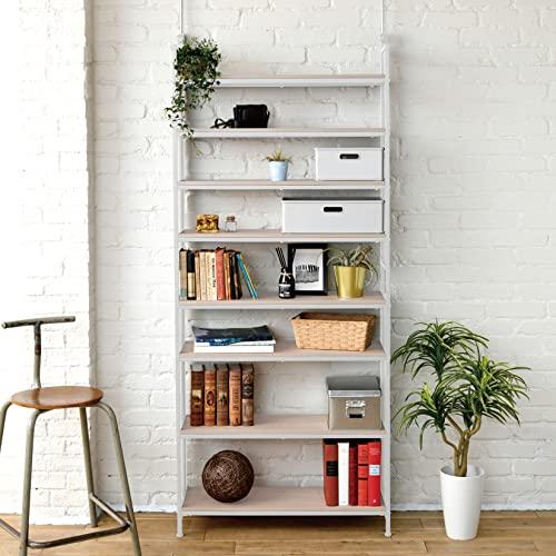 フリーラック (突っ張り)  壁面収納 本棚 ホワイト 幅92.5cm 国産檜つっぱりシェルフラック マノン 幅89.5cm×奥行29cm×高さ