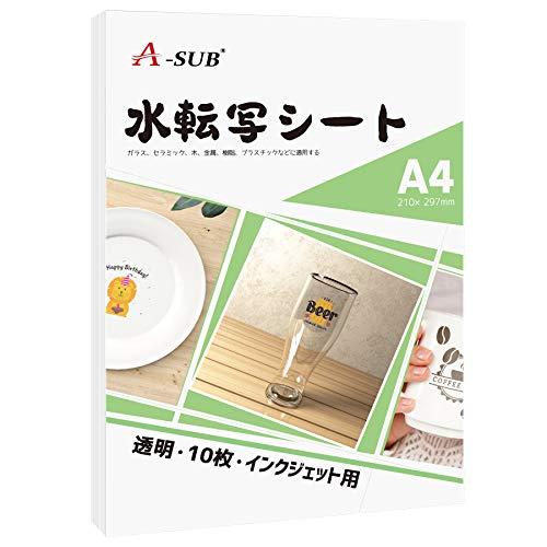 A-SUB 水転写シート クリア 透明 インクジェット用 水転写デカール A4