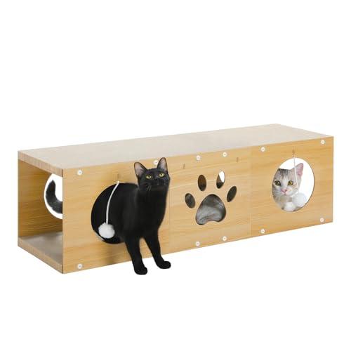 Petjoy 猫用爪とぎ トンネル型 木製調 PAWZ Road 猫 爪とぎ 段ボール トンネル ハウス 3in1 木製フレーム