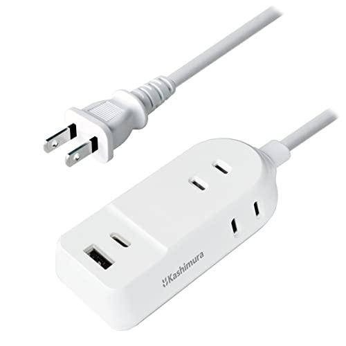 カシムラ リバーシブルUSB+Type-C付き コード長2m電源タップ USB-A1ポート USB-C1ポート ACコンセント3口 NAC-04 | 