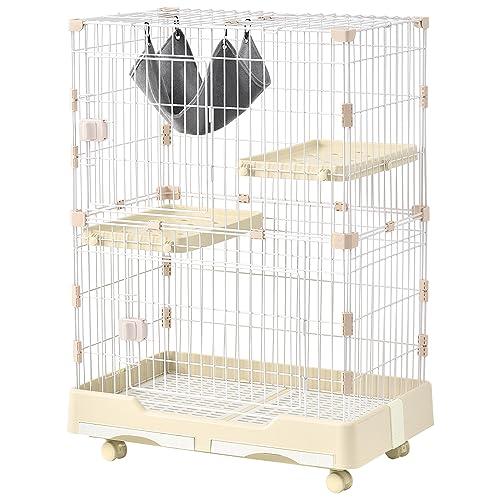 BTM キャットケージ 2段 猫 ケージ ハンモック付 引出しトレー付