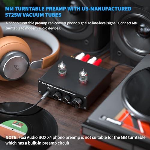 BOX X4 フォノプリアンプ 5725W真空管 MM対応 ヘッドホンアンプ Fosi Audio BOX X4フォノプリアンプ＆ヘッドフォンアンプ 5725W真空管