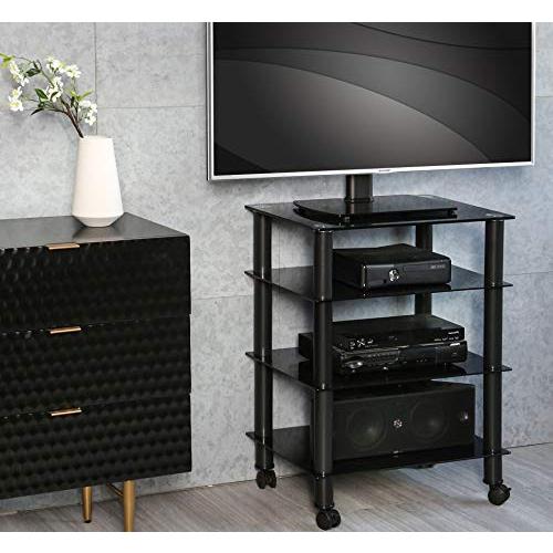 ★状態〇★ オーディオラック FITUEYES 強化ガラス 棚板 キャスター付き FITUEYES オーディオラック キャスター付き メディア スタンド