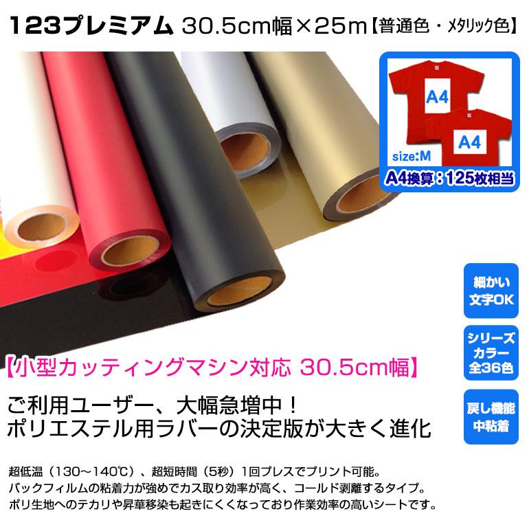 アイロンプリントシート　細カット-フイルム粘着123プレミアム　30.5cm幅×25m　アイロン　ラバーシート　カッティングシート　ポリ　綿　DIYユニフォーム