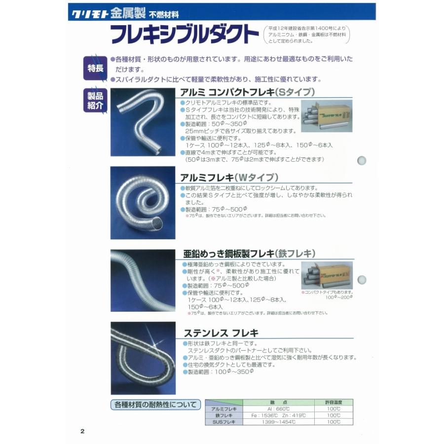 ステンレスフレキ φ１００　長さ２ｍ伸び切り    空調 ステンレスフレキ管 ステンレスフレキホース ステンレスフレキシブルホース ステンレスフレキダクト｜pipeshop-y｜02