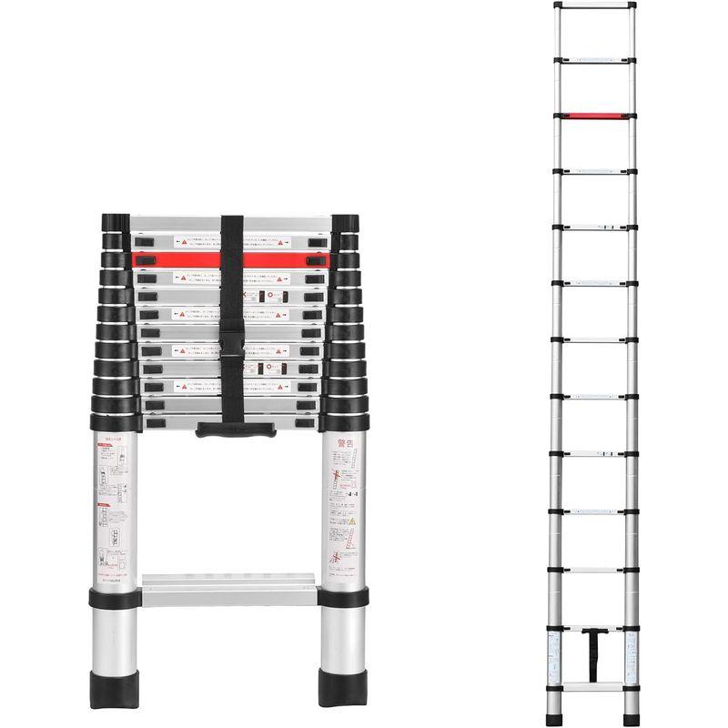信頼 BOWEITI伸縮はしご 3.8m アルミはしご 耐荷重150kg 持ち運びやすい 折り畳み 伸縮梯子 室内室外両用 安全ロック 日本語説明
