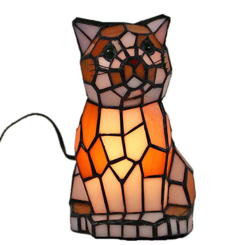 最安値で ステンドグラス 可愛い猫型 テーブルランプ Led 照明器具 可愛い ステンドグラス 創意 工芸品 インテリアランプ おしゃれ プレゼント Led ガラス照明 アンティーク 卓上ライト 動物 卓上ライト
