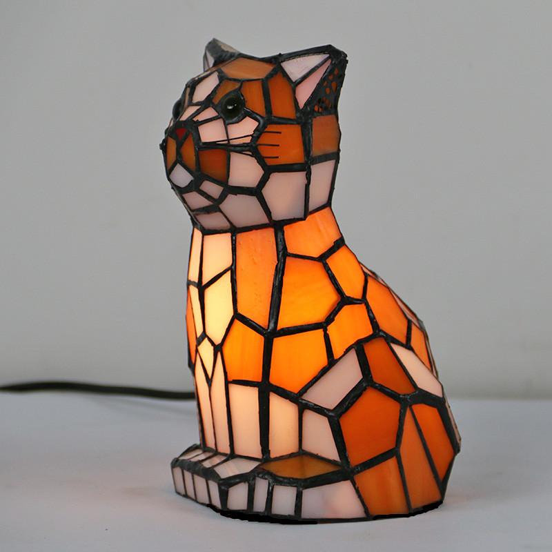 人気カラーの ステンドグラス 可愛い猫型 テーブルランプ Led 照明器具 可愛い ステンドグラス 創意 工芸品 インテリアランプ おしゃれ プレゼント Led ガラス照明 アンティーク 卓上ライト 動物 卓上ライト