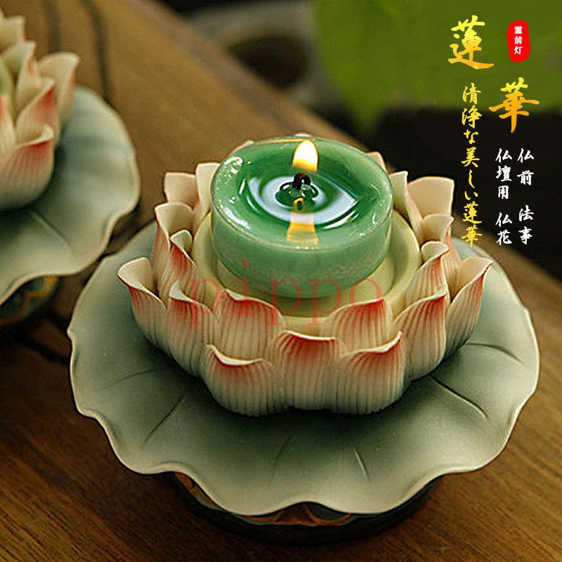 陶器の蓮花の燭台に仏灯を供える#9 【公式通販】