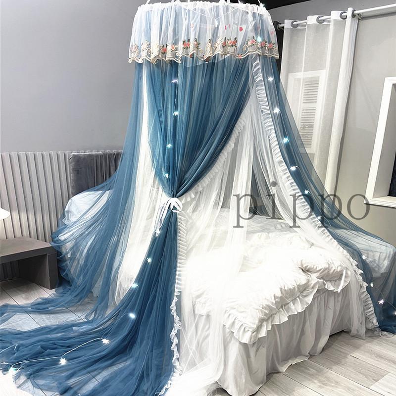 蚊帳 モスキートネット 天蓋カーテン 吊り下げ 2層チュール 刺繍 ベッド帳 安眠 早割クーポン 円形 組み立て不要 お姫様 寝部屋 貼り付けフック付き 防虫防蚊