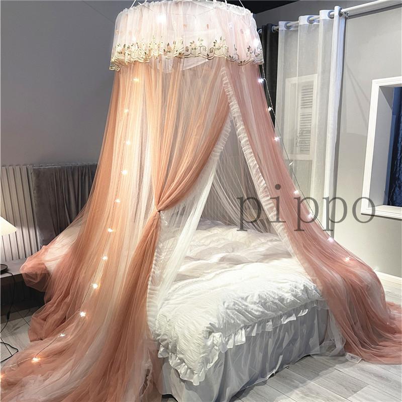 蚊帳 モスキートネット 天蓋カーテン 吊り下げ 2層チュール 刺繍 ベッド帳 安眠 早割クーポン 円形 組み立て不要 お姫様 寝部屋 貼り付けフック付き 防虫防蚊