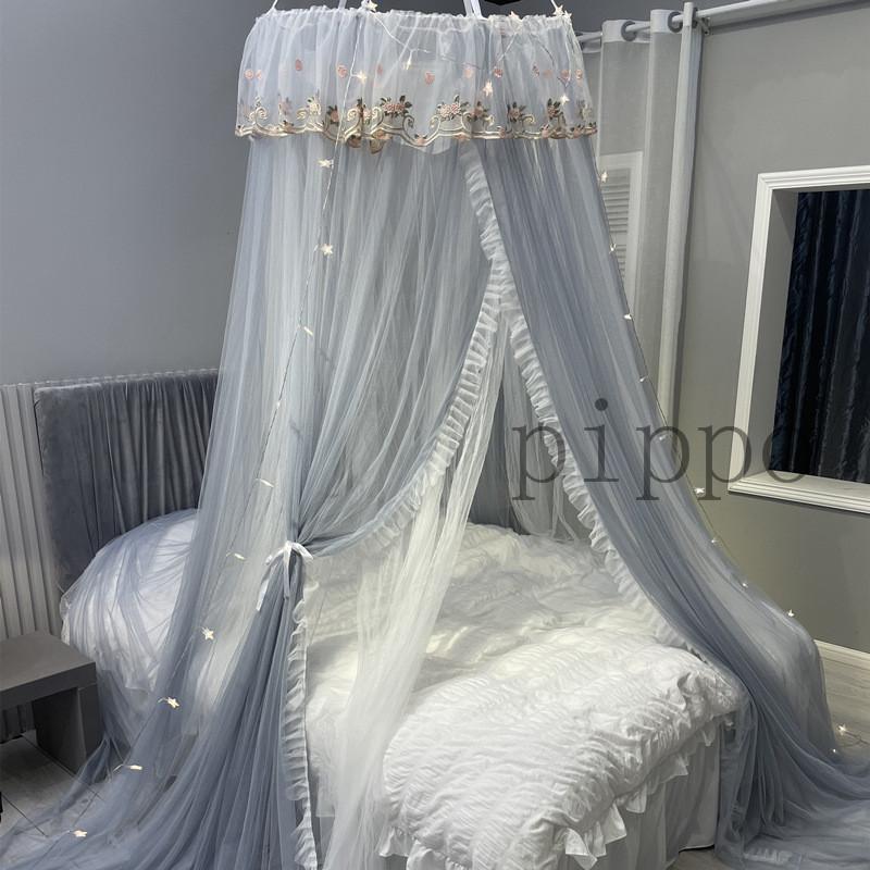 蚊帳 モスキートネット 天蓋カーテン 吊り下げ 2層チュール 刺繍 ベッド帳 安眠 早割クーポン 円形 組み立て不要 お姫様 寝部屋 貼り付けフック付き 防虫防蚊