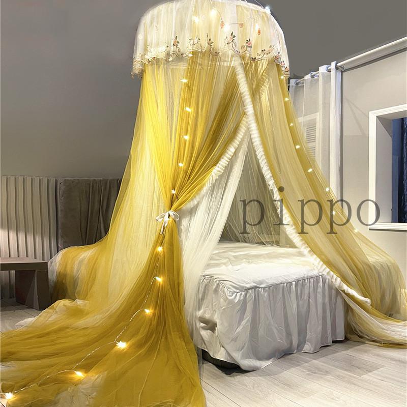 蚊帳 モスキートネット 天蓋カーテン 吊り下げ 2層チュール 刺繍 ベッド帳 安眠 早割クーポン 円形 組み立て不要 お姫様 寝部屋 貼り付けフック付き 防虫防蚊